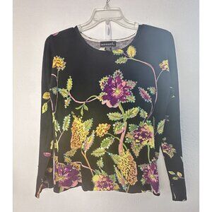 Bozaglo Silk Blend Knit Top Womens S Black Floral Sequins Artsy Dark Cottagecore